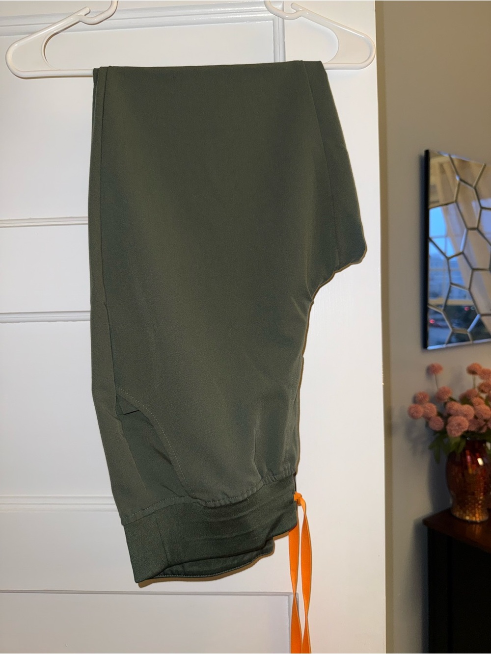 Figs Women's Olive Green Athletic Pants with Orange Drawcord